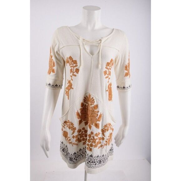 Free People WomensTalia Embroidered Tunic Top Shirt XS Multi-Color Short Sleeve - Picture 1 of 6